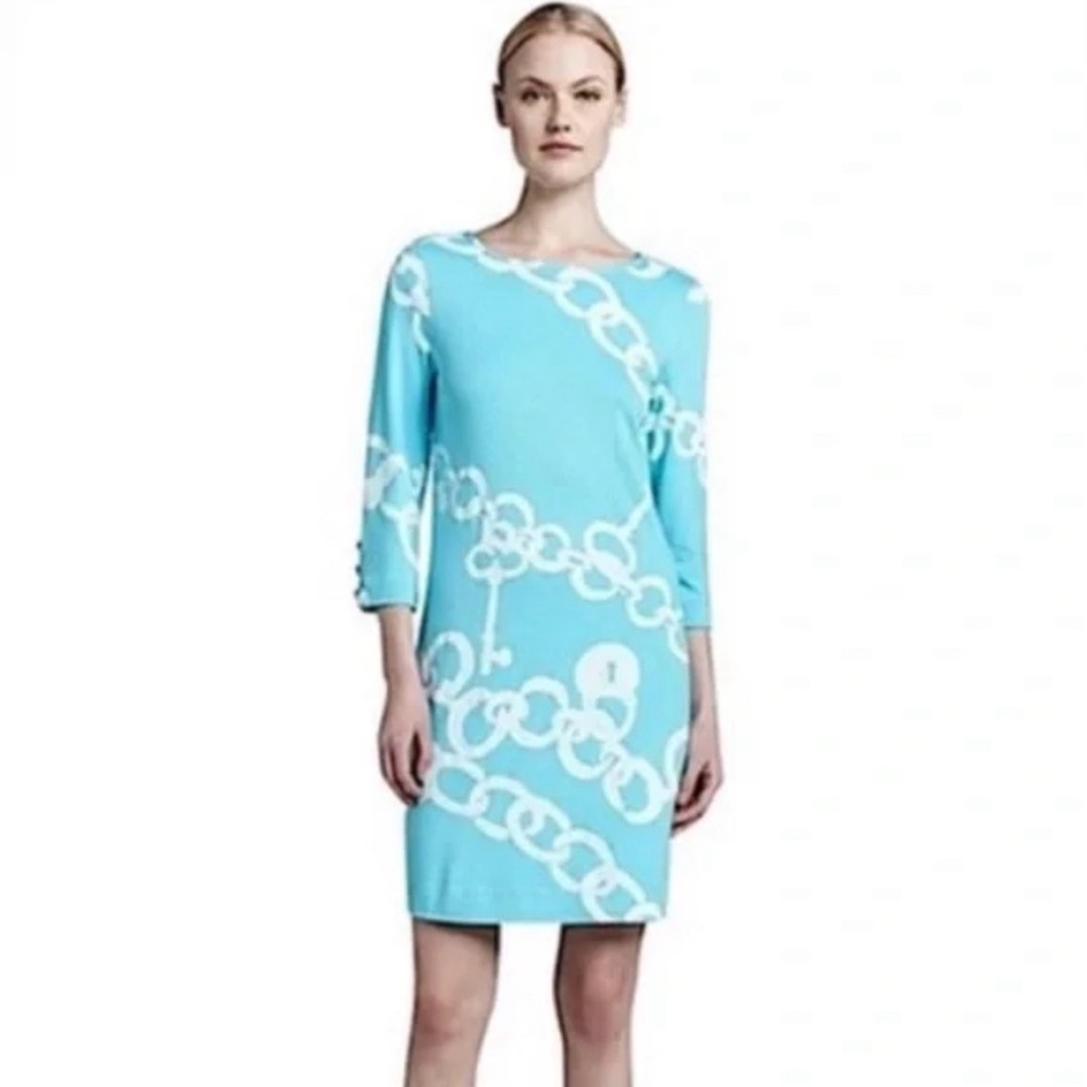 LILLY PULITZER Jonah Dress Shorely Blue Ball and Chain Print Shift Size Large